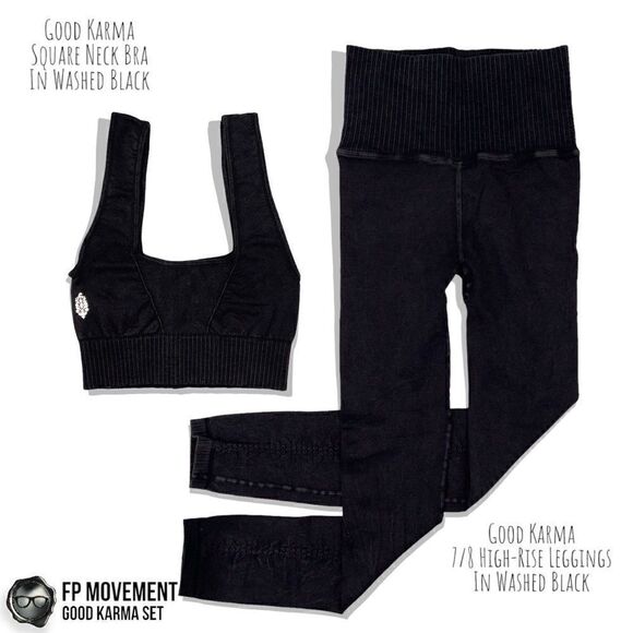 FP MOVEMENT GOOD KARMA SET: SQUARE NECK BRA + HIGH-RISE LEGGINGS IN WASHED BLACK - Picture 16 of 16